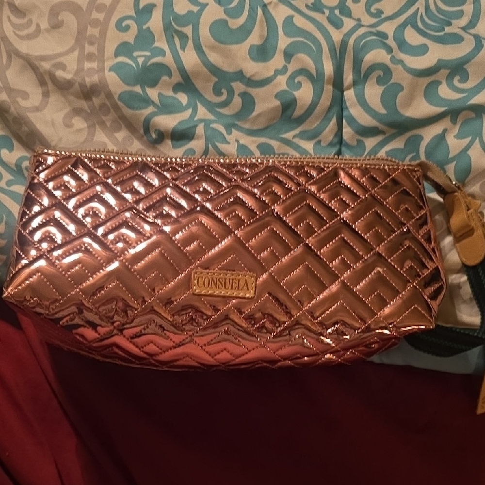 Consuela Gold Cosmetic Bag with Quilted Design